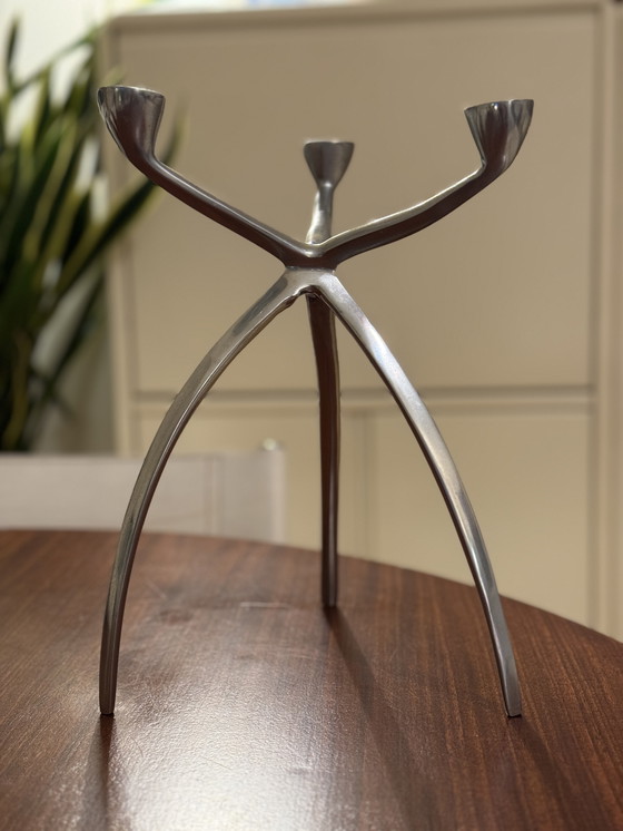 Image 1 of Vintage aluminium tripod kandelaar – space age stijl – jaren ’70