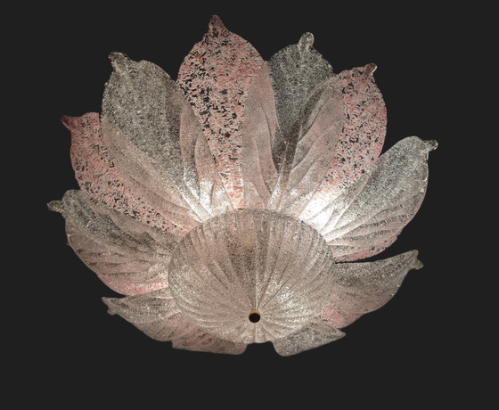 Image 1 of Grote Murano Plafondlamp van roze en wit glas, Italië, jaren 1970