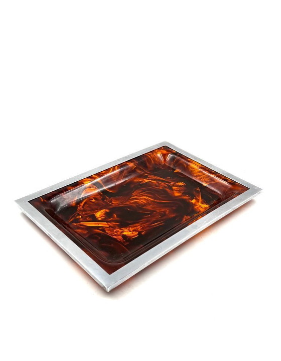 Image 1 of Hollywood regency brass and tortoiseshell lucite tray, Italy 1970s
