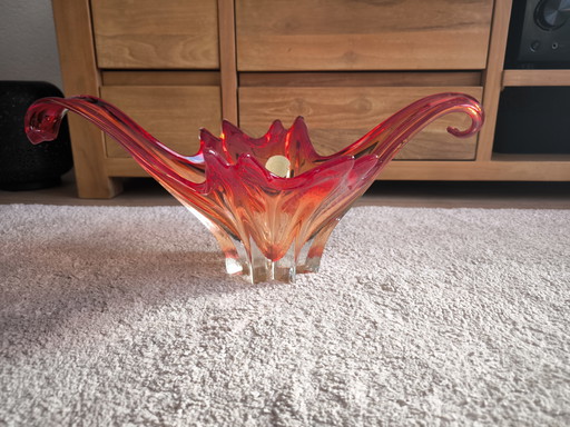 Centre de table en verre de Murano rouge flammé