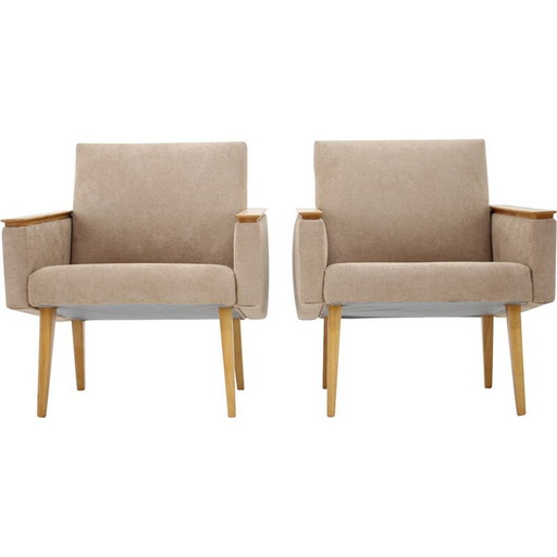 Pareja de sillones minimalistas de mediados de siglo, Checoslovaquia