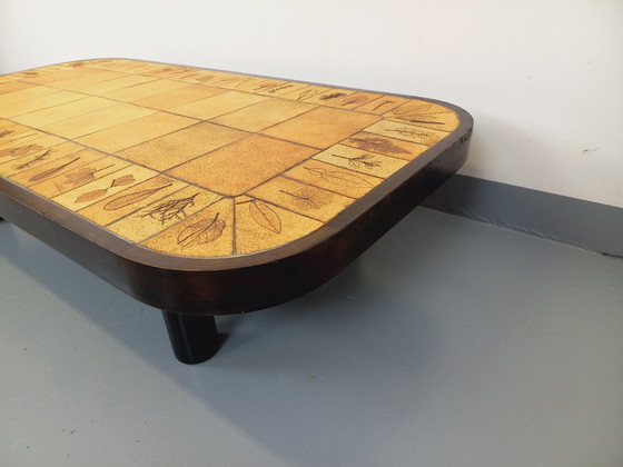 Image 1 of Vintage Roger Capron Dark Wood and Vallauris Ceramic Coffee Table from the 60s and 70s