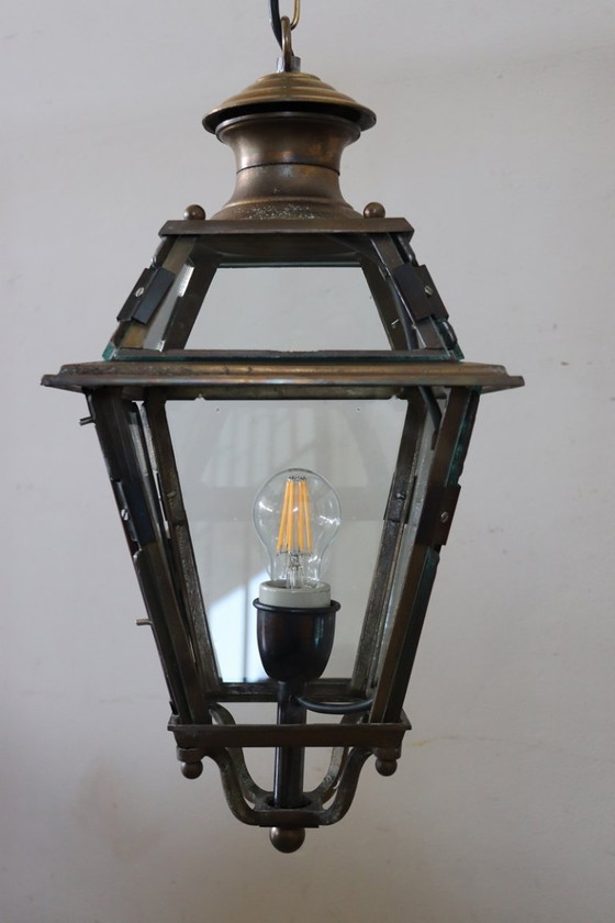 Image 1 of Lanterne vintage en laiton et verre, Italie, années 1980 environ