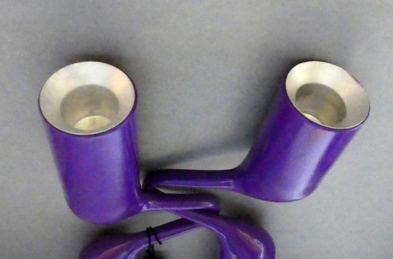 Image 1 of Double candle holder, design Mikaela Dörfel, stainless steel, purple lacquered, Menu, Denmark