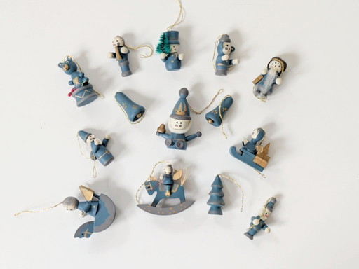 14 decorazioni natalizie vintage in scatola | Decorazioni in legno in stile popolare tedesco degli anni '80