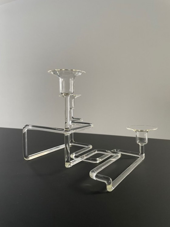 Image 1 of Artistieke glazen kandelaar – sculpturaal geometrisch ontwerp