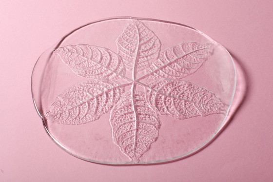 Image 1 of Large Kosta Boda Glass Cheese Platter: Vintage Leaf Design by Wärff / 1975