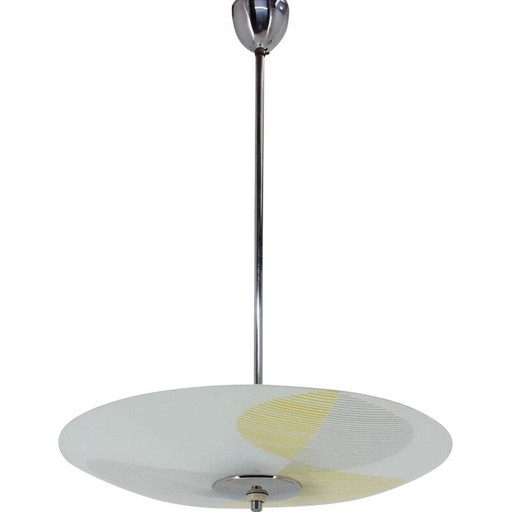 Lampada a sospensione vintage in vetro e metallo, Cecoslovacchia 1960