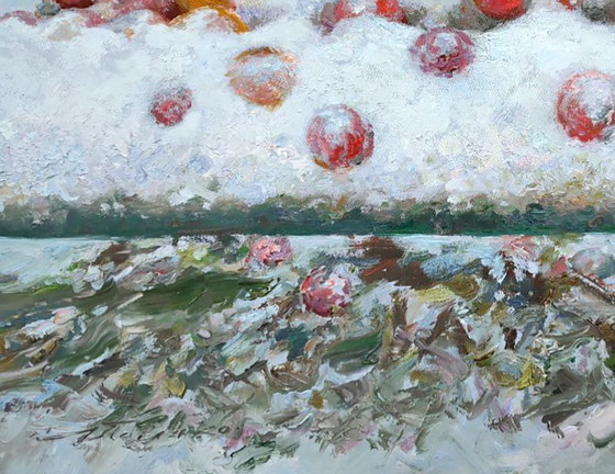 Origineel olieverfschilderij met wintermotief: appels als symboliek in de tuin van de ouders. (photo 4 of 5)