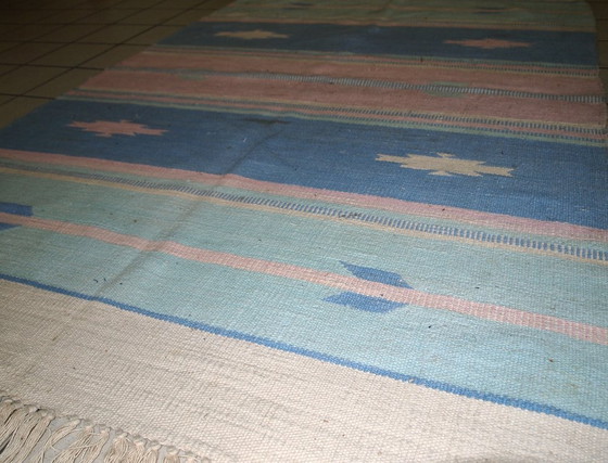 Image 1 of Vintage Indian Dhurri Kilim 4'x6' - 1960s Pastel Stripes (1C70)