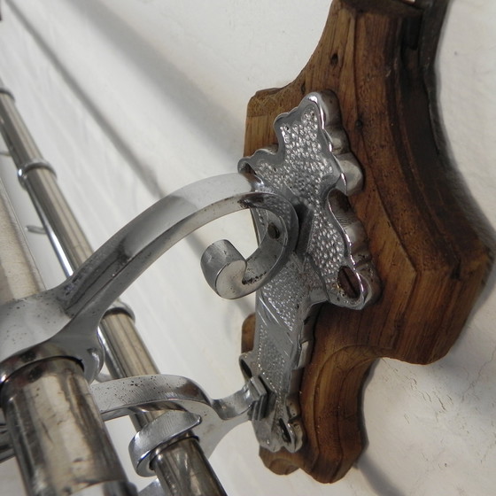Image 1 of Chrome Art Deco Wall Coat Rack With 6 Hooks, 1930s
