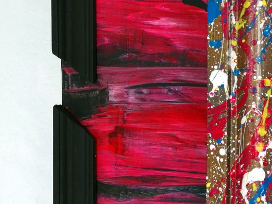 Quadro astratto con motivi di gatti e cani, CB, Dipinti e disegni, Legno, MDF, Rosso, Abstract (foto 10 di 15)