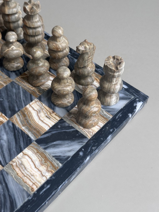 Image 1 of Vintage marble onyx solid natural stone chessboard