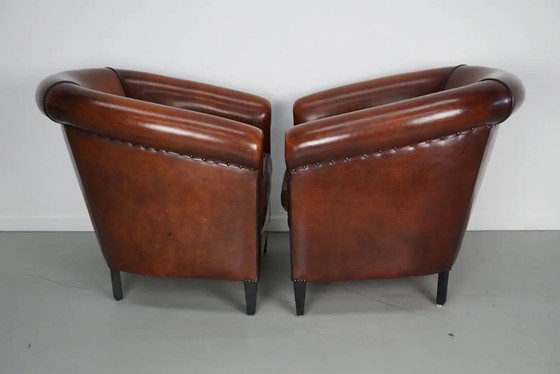 Image 1 of Poltrone club olandesi vintage in pelle color cognac, set da 2