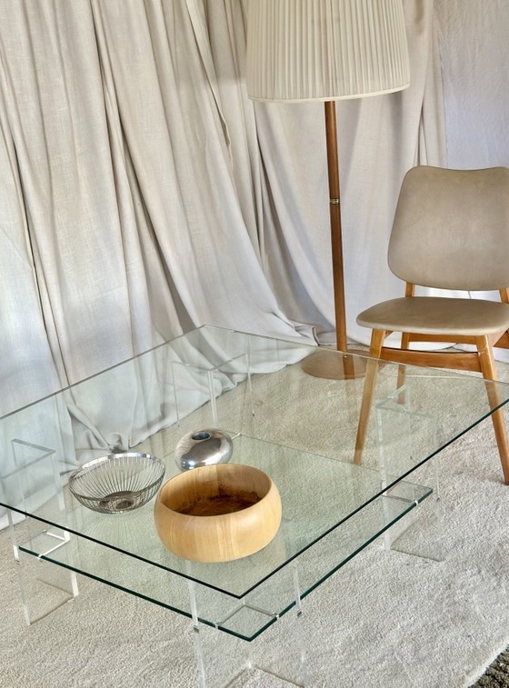 Image 1 of Glass Coffee Table Vintage Design Plexiglass Midcentury