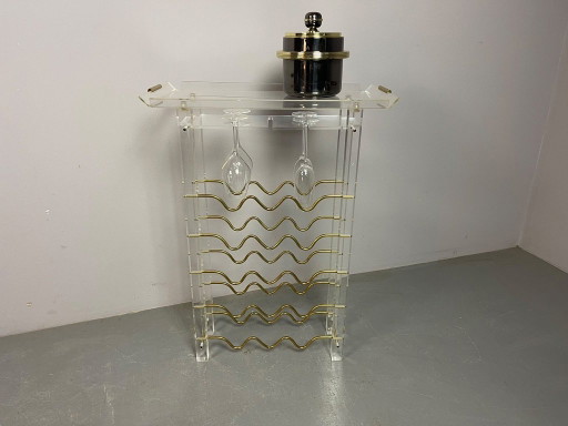 Rare Sculptural David Lange Lucite & Brass Wine Rack. France, 1970s. Ref.: DO2000