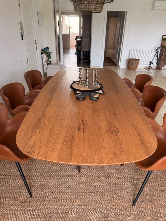 Image 1 of Table de salle à manger design avec 6 chaises en cuir