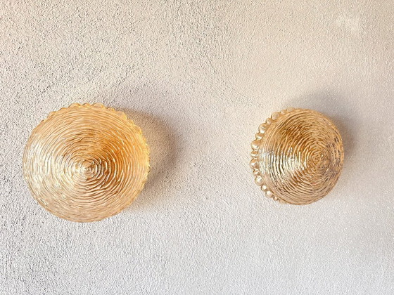 Image 1 of Vintage pair of amber glass wall lamps