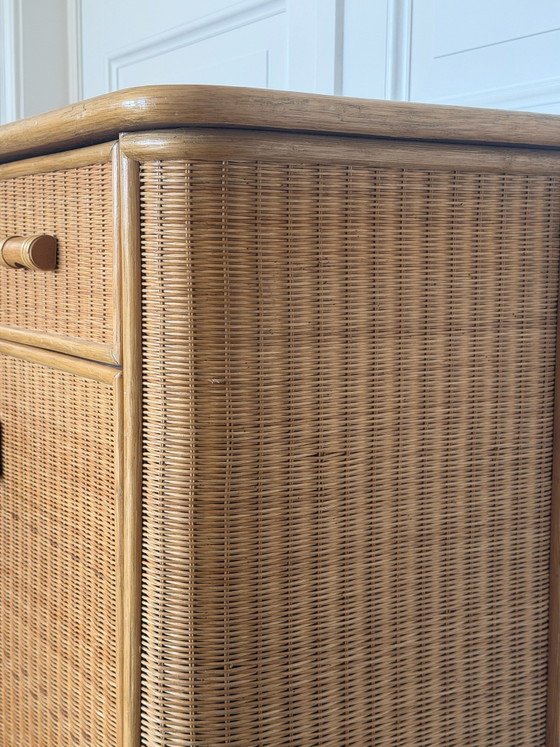 Buffet bas en rotin vintage / petite armoire années 80, Bois, Marron (photo 8 sur 15)