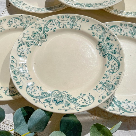 Set of 6 Antique Ironstone Dinner Plates "Figuig" – Longchamp, 19th Century – Crockery (photo 8 of 11)