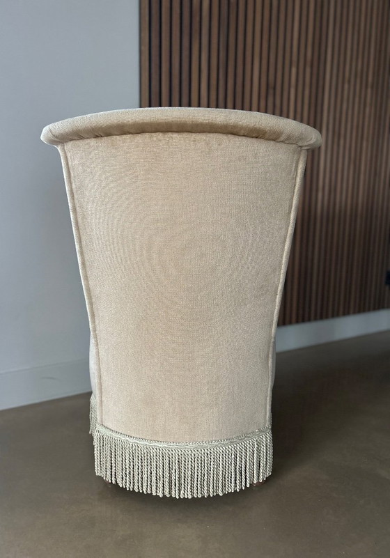 Image 1 of Vintage beige rokstoel met franje en opbergruimte