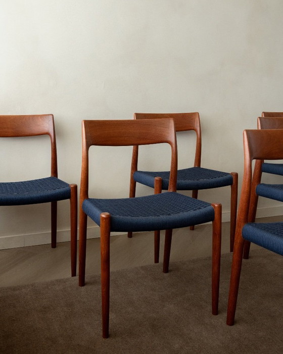 Image 1 of Danish Modern Teak Dining Chairs Model 77 by Niels Otto Møller for J.L. Møllers Møbelfabrik, Denmark, 1960s, Set of 6
