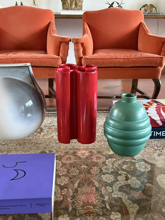 Image 1 of Franco Bettonica, vase en céramique rouge rare de l'âge de l'espace, Gabbianelli Italie vers 1970