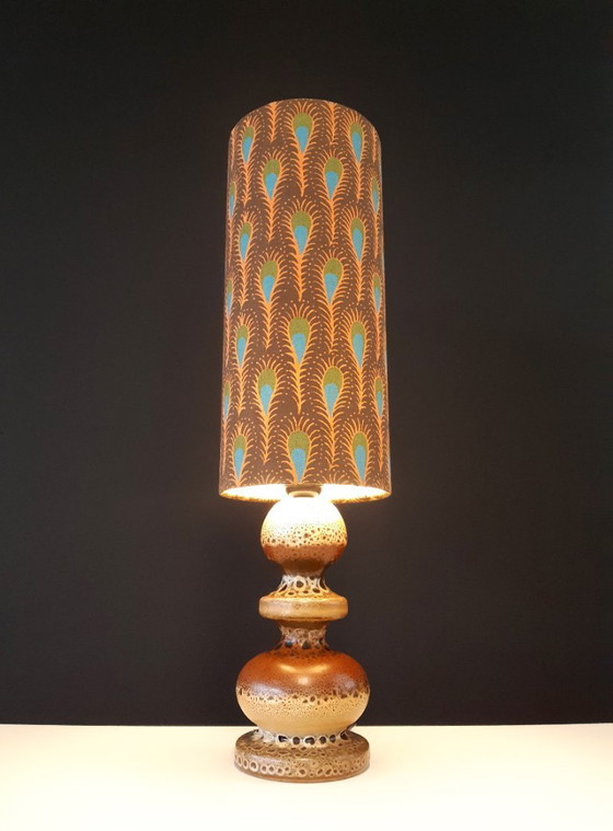 Image 1 of Unique Ceramic Vintage Herda Lampstand With Handmade Lampshade With Botanical Print