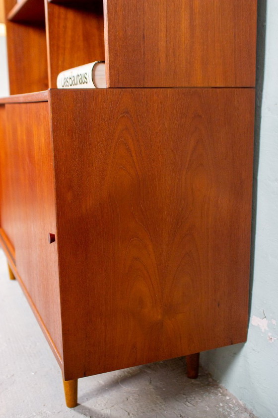 Image 1 of Vintage teakhouten hoge boekenkast, dressoir, ladekast, midden 20e eeuw