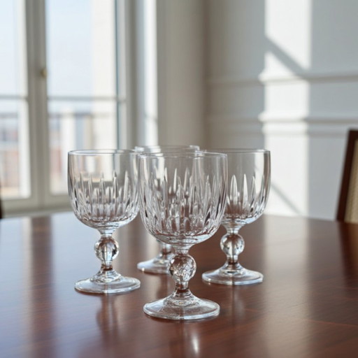 Eleganti bicchieri da vino in cristallo al piombo anni '70 - Set di 4 bicchieri in vetro tagliato