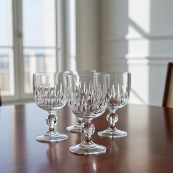Image 1 of Eleganti bicchieri da vino in cristallo al piombo anni '70 - Set di 4 bicchieri in vetro tagliato