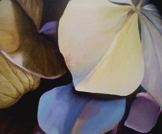 Image 1 of Realistic Hydrangea Painting: Moody Purple Blue Floral Wall Art, Detailed Flower Botanical Decor