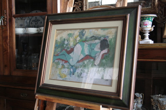 Image 1 of Peinture à l'huile sur toile, "Femme couchée", par Savino Labò, signée