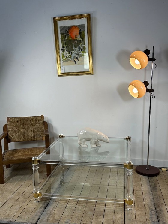 Image 1 of Tavolino da caffè Hollywood Regency in altuglass e vetro, anni '70