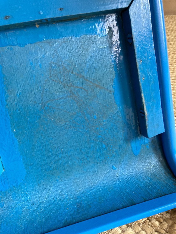 Image 1 of Pair of Mullca nursery chairs in metal and wood painted red and blue, 1950s