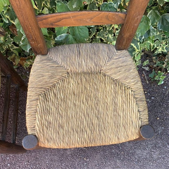Image 1 of Ensemble de 4 chaises paillées artisanales en chêne massif