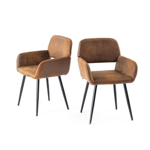 2x Urban Meuble industrial style dining chairs, retro, brown fabric, black legs, Mayfair Suede Brown