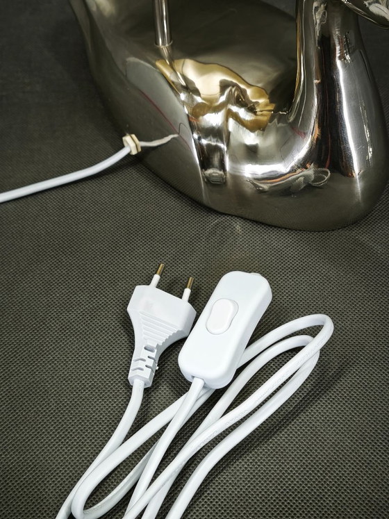 Image 1 of Italian Chrome Duck Table Lamp with Original Shade, 1970s