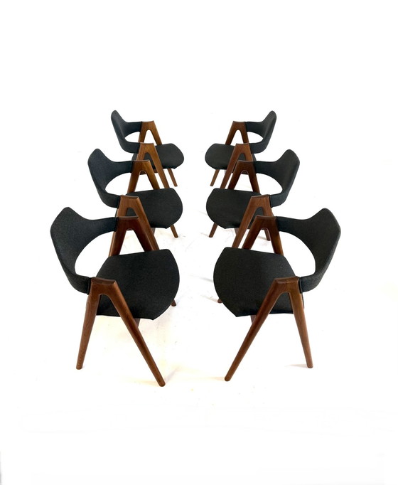 Image 1 of 6x chaise 'Compass' restaurée, Kai Kristiansen '60