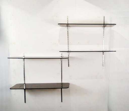 Mensola modulare da parete in vetro fumé