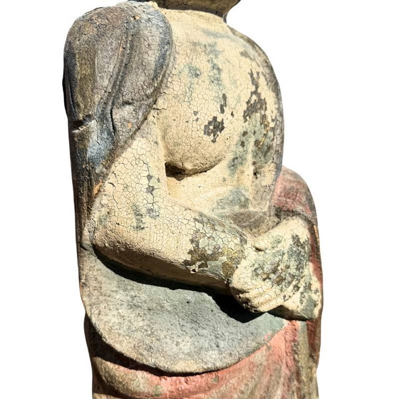 Antique Wooden Guanyin Statue from China – Large Polychrome Temple Sculpture (photo 5 of 13)