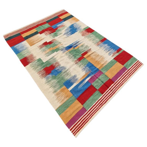 Handgeweven wollen kilimtapijt | Modern ikat-design | Verkrijgbaar in verschillende maten (photo 8 of 11)