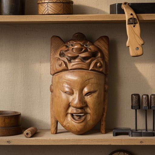 Vintage asiatische geschnitzte Holzmaske