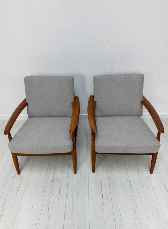 Image 1 of 1/2 Poltrona danese in teak anni '60 – Poltrona lounge di metà secolo con rivestimento nuovo