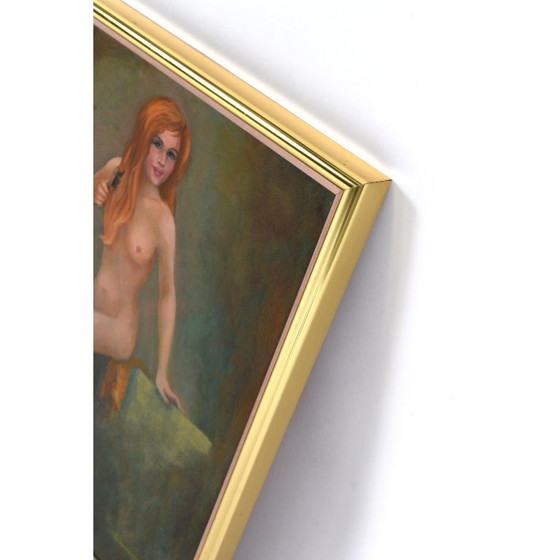 Image 1 of Pareja de cuadros dorados verdes de musas desnudas femeninas de Swanson