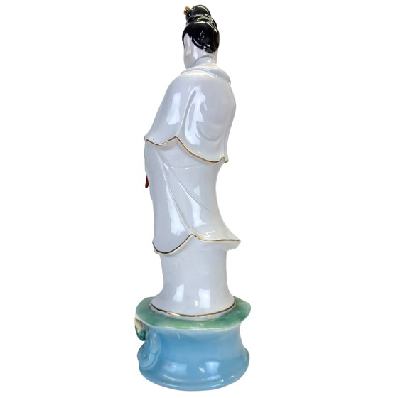 Grande statue de porcelaine Guan Yin style antique – 47 cm – Blanc et Or – Sculptures, Gold (photo 7 of 10)