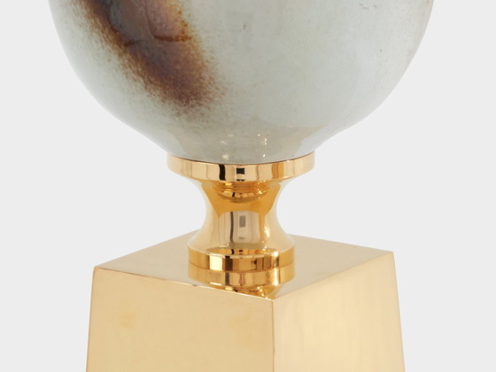 Image 1 of Philippe Barbier pair of large ceramic and brass table lamps 1970s