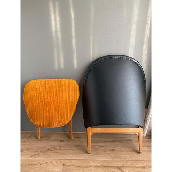 Image 1 of Vintage zwart kunstleren en oranje stoffen fauteuil van Theo Ruth voor Artifort, 1950