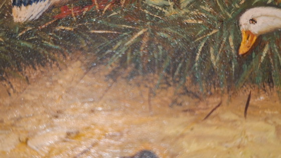 Image 1 of Topstuk: Authentieke Jan Hendrik Verburgh – "Familie Eenden" – Monumentale 19e-eeuwse Biggs & Sons Lijst