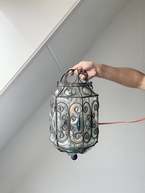 Image 1 of Vintage Murano wrought iron lantern | Glass blown into metal